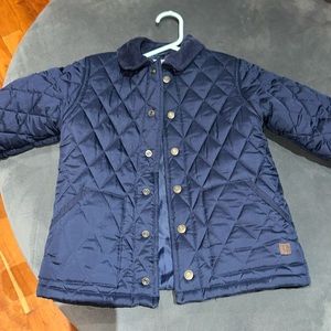 Janie & Jack Kids Quilted Jacket with front buttons in Navy Blue.